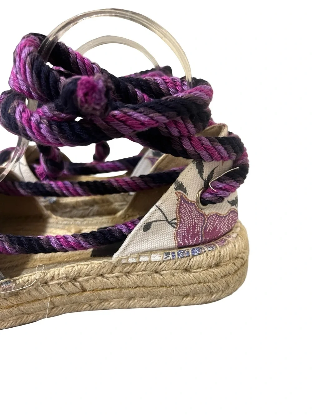 Isabel Marant Floral Canvas Espadrille Wedge Sandals - Pink/Black/Cream 38 7.5